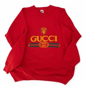 Vintage 80s Gucci Bootleg Fruit of The Loom Crewneck Sweater Size L Red